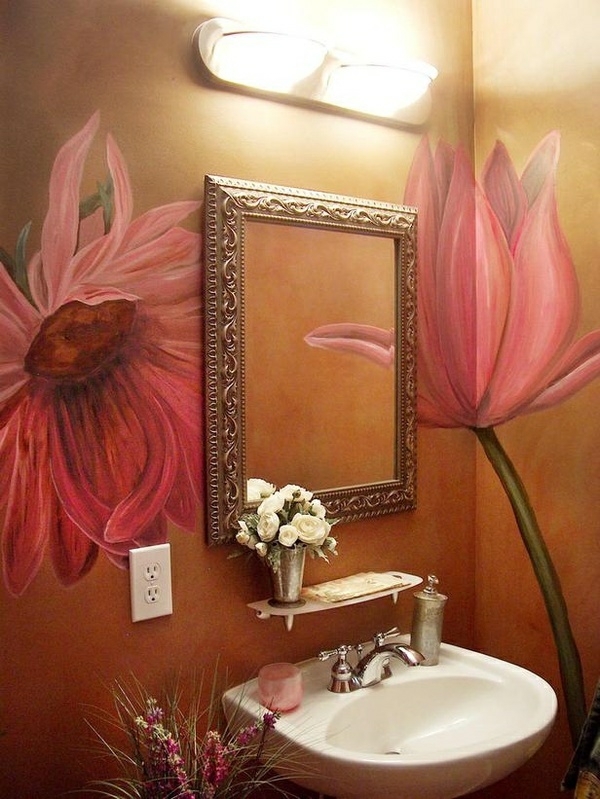 wandmalerei im badezimmer blumenmotive dekoration