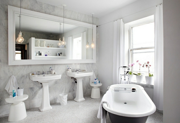 weiße beistelltische badewanne klassisch marmor waschbecken