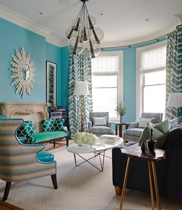 wohnideen wohnzimmer design blau grün sofa sessel 
