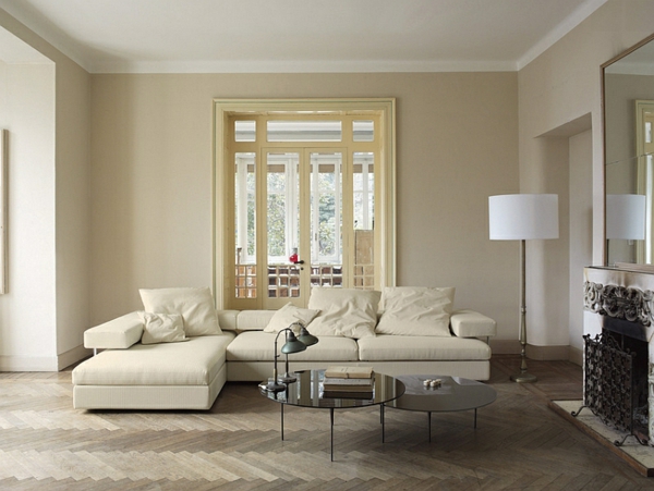 wohnzimmer interior design fischgrätmuster sofa 