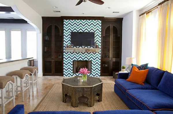 wohnzimmer interior design ideen zigzag muster sofa
