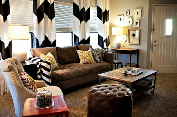 wohnzimmer interior design im eklektischen stil gardinen 