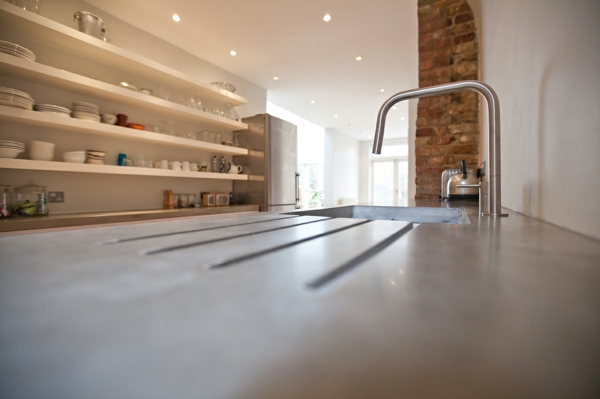 london arbeitsplatten beton regale küche