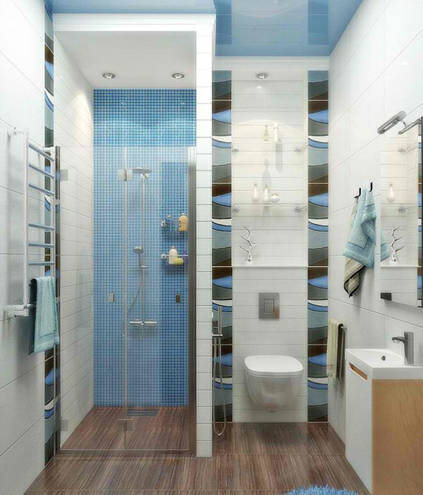 Badezimmer Regale aus Glas blau fliesen