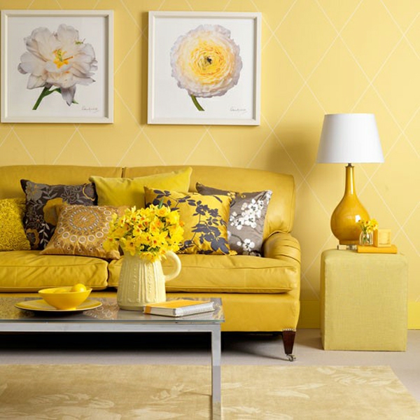 Farbideen für Wände wandgestaltung wohnzimmer gelb sonnig