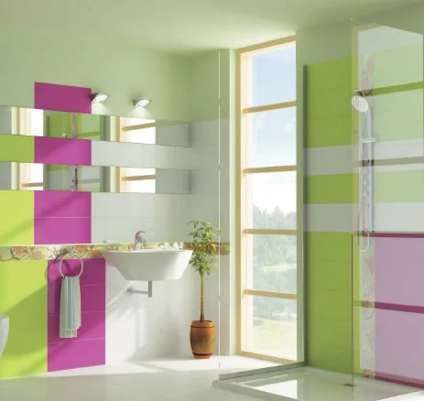 Bad Badezimmer Bilder Fliesengestaltung  grün feminine