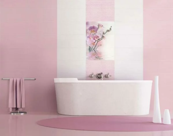 Bad Badezimmer Bilder Fliesengestaltung rosa badewanne