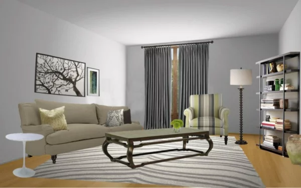 Wandfarbe virtuell Grautönen farbgestaltung modern wohnzimmer