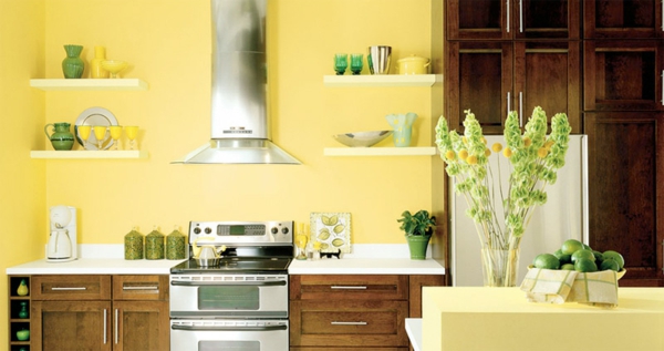 Wandgestaltung wandregale Küche gelb