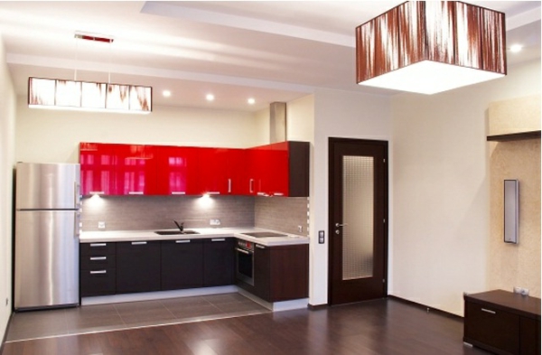 Wandgestaltung hochglanz  Küche rot auffallend