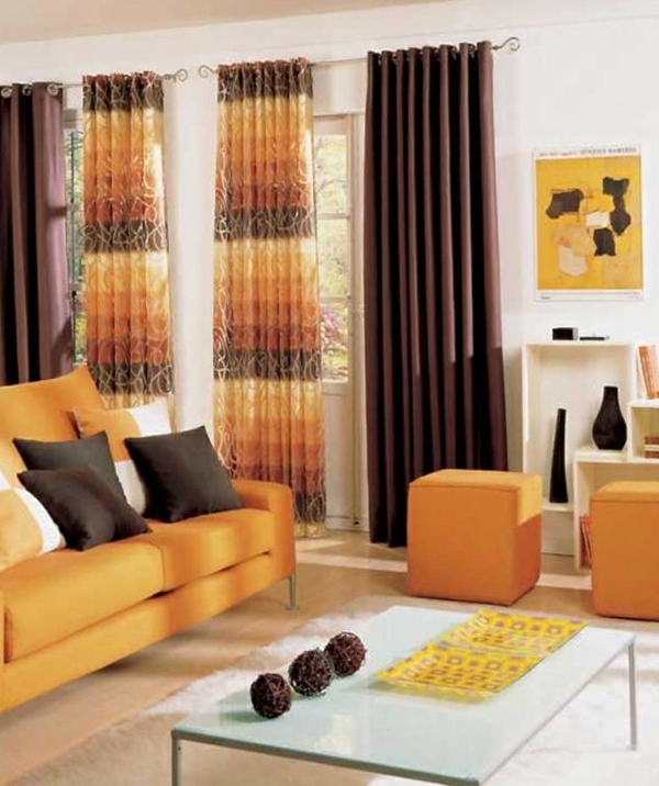 Wohnzimmergardinen orange braun farben