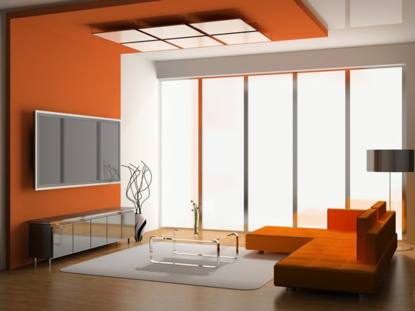 Wände streichen Farbideen für orange Wandgestaltung groß fenster