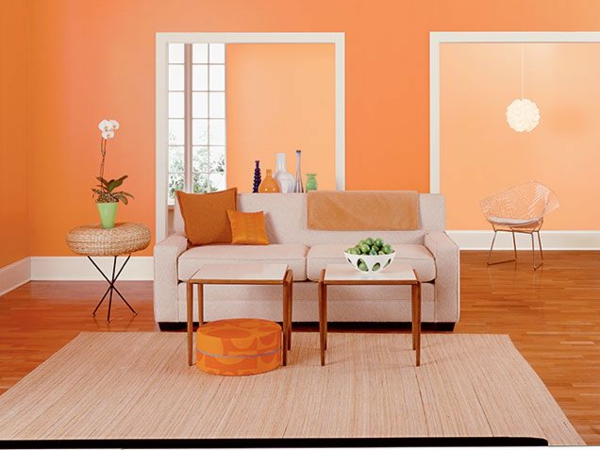 Wände streichen Farbideen für orange Wandgestaltung linien
