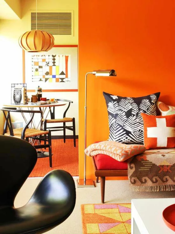 streichen Farbideen für orange Wandgestaltung modern