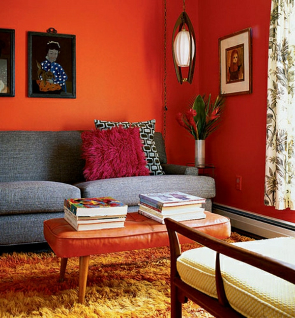 Wände Farbideen orange Wandgestaltung sofa
