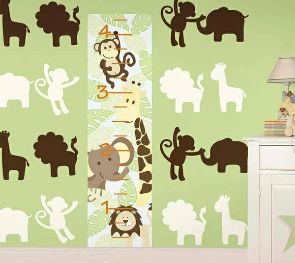 babyzimmer wandgestaltung wandtattoos waldtieren elefanten affen giraffen löwen