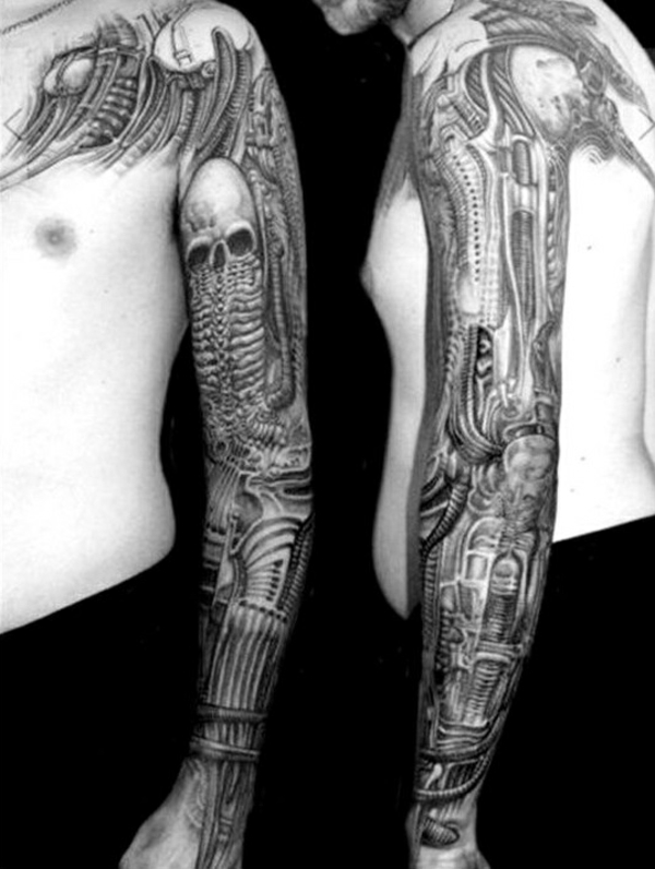 biomechanik tattoo arm tattoos ideen schwarz