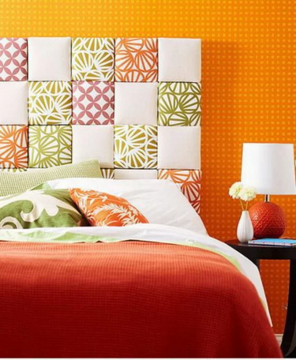 dekoideen schlafzimmer wand gestalten orange farbe farbig 