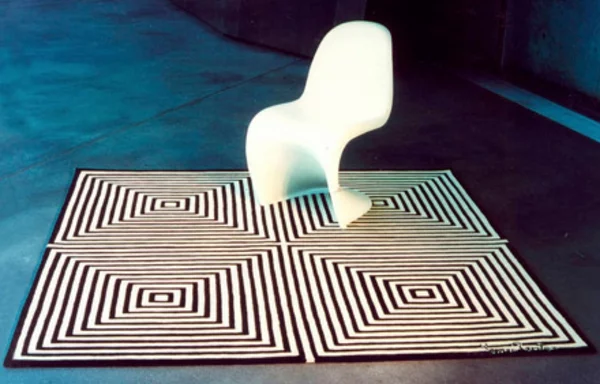 designer teppiche figuren schwarz weiß stuhl