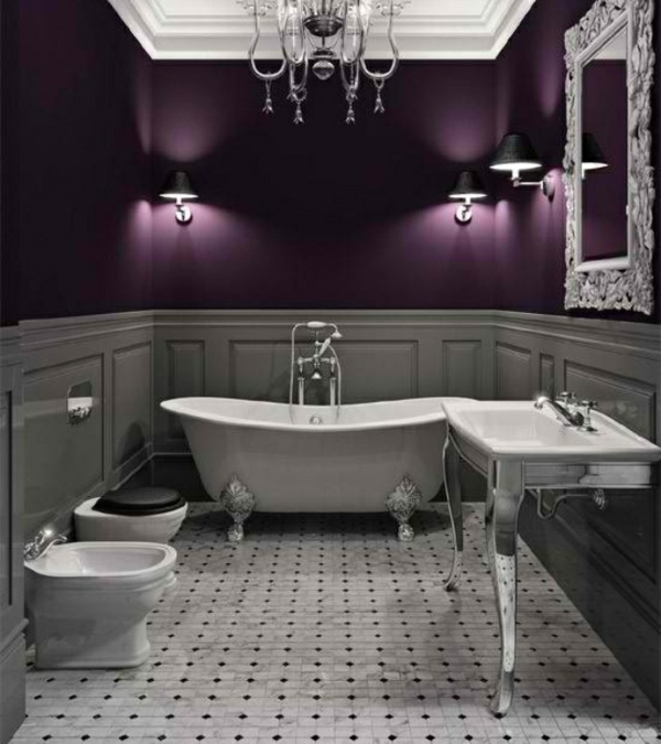 einrichtungsideen lila und grau badezimmer badewanne
