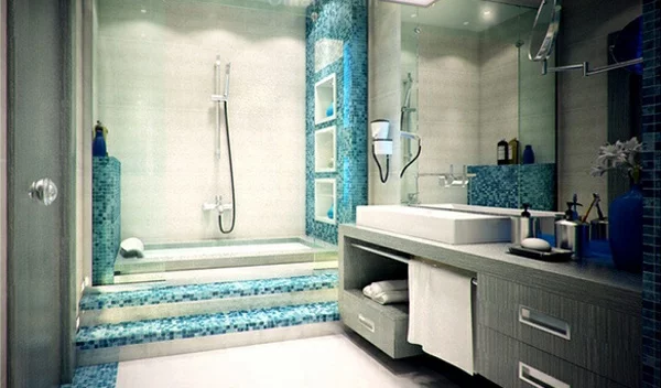 moderne badezimmer blau grau