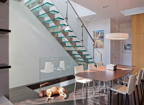 exklusive design ideen treppen geländer glas esszimmer 