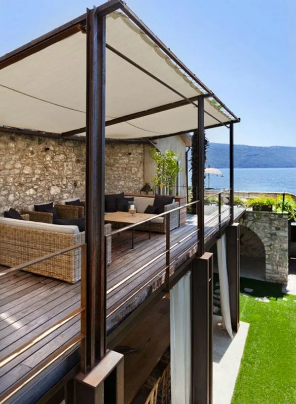 Terrassenüberdachung Sichtschutz Rattan Gartenmöbel Pergola aus Metall 