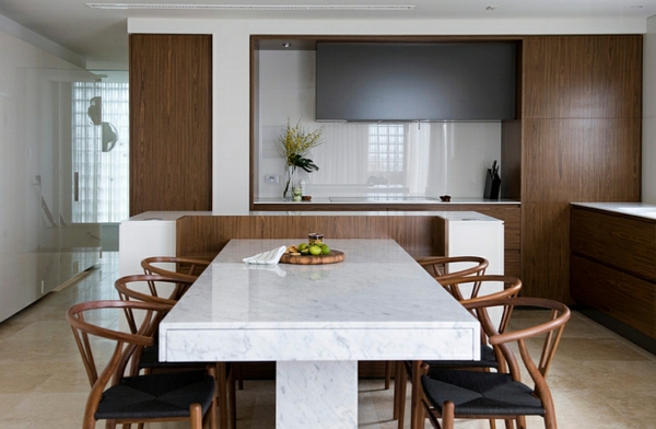 holz und marmor esszimmer küche minimalistisch modern eingerichtet