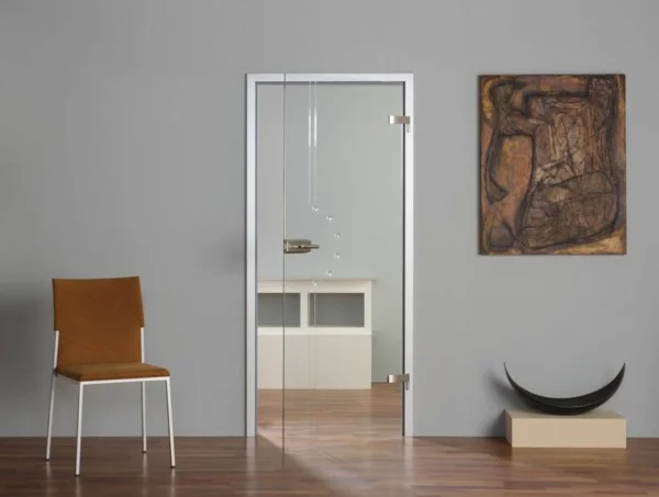 innentüren einbauen minimalistisch grau wandgestaltung glas