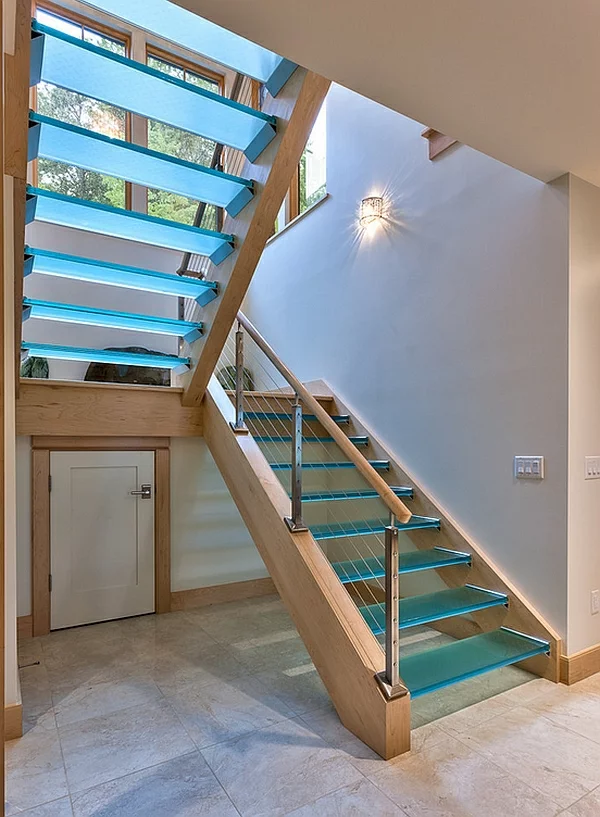 interior design ideen korridor treppenhaus glas holz