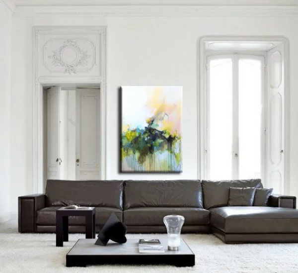 kreative wandgestaltung wohnzimmer sofa couchtisch teppichboden