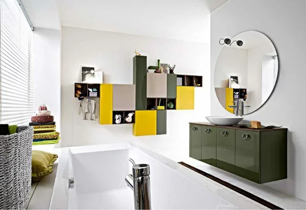 moderne badezimmer badmöbel gelb grün