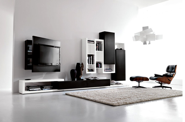 moderne minimalistische wohnzimmergestaltung ideen schwarz weiß