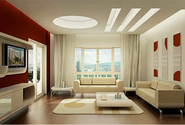 moderne wohnzimmer akzentwand streichen wandfarbe kastanienbraun weiß