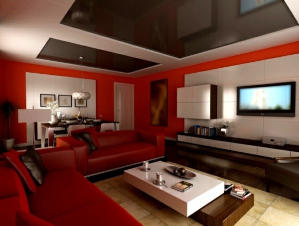 modernes wohnzimmer design rote ledermöbel