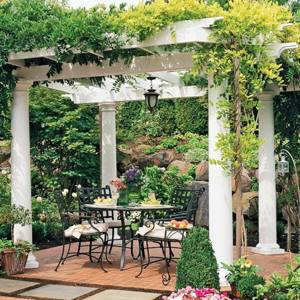 patio gartengestaltung ideen pergola selber bauen kletterpflanzen