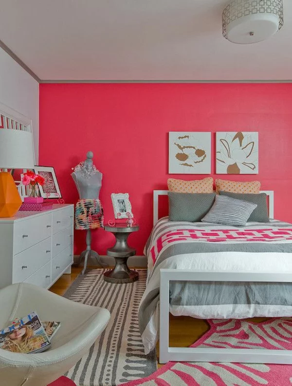 pinke wandfarbe schlafzimmer wangestaltung mit farbe lachsrot