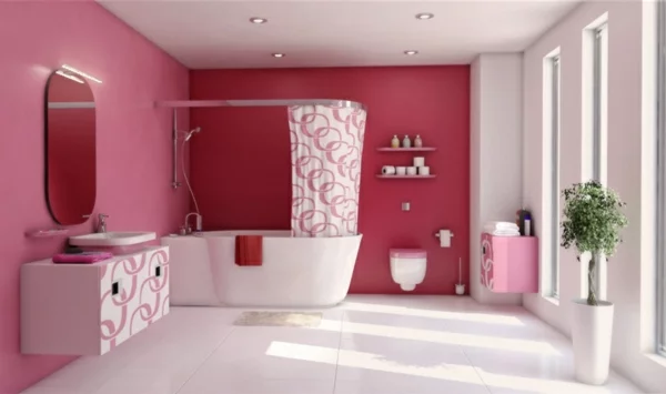 pinke wandfarbe wandfestaltung badezimmer bad wände streichen