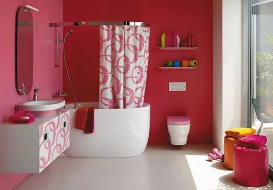 raumgestaltung farbe badezimmer wandfarbe pink muster