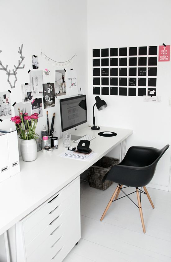 raumgestaltung ideen arbeitszimmer einrichten wandgestaltung kreativ praktisch schwarz weiß