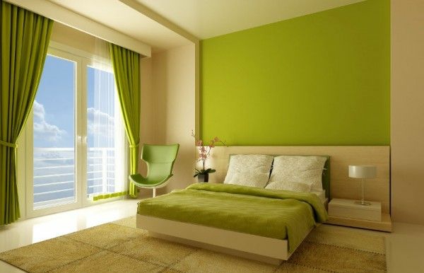schlafzimmer designideen minimalistisch grün bett 