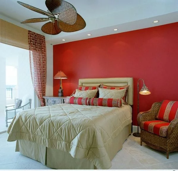 schlafzimmer designideen rote akzente bett 
