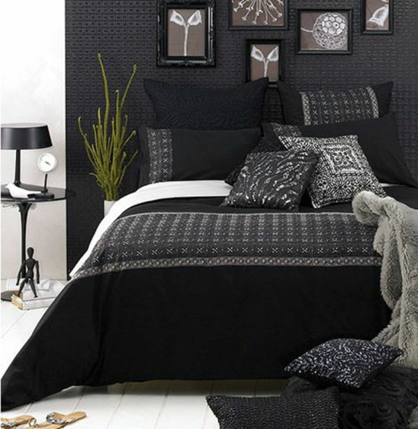 schlafzimmer designideen schwarz bett 