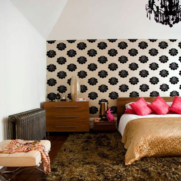 schlafzimmer designideen wandgestaltung schwarz weiß