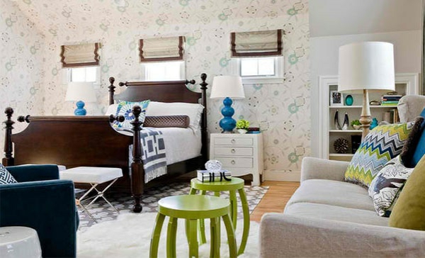 schlafzimmer farben ideen blau grün raumgestaltung mit farben wandtapete muster