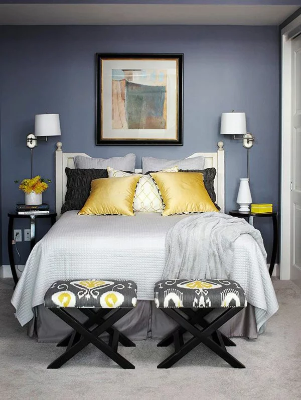schlafzimmer farbideen modern blau wandgestaltung akzente