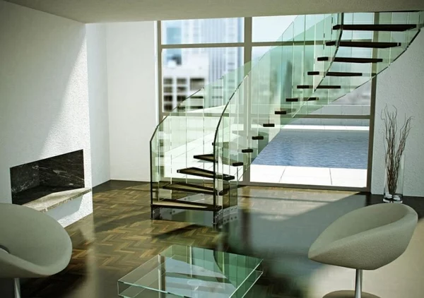 schwebende treppen aus glas dekoideen korridor tisch 