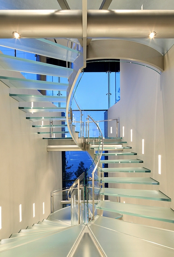 schwebende treppen aus glas korridor design 