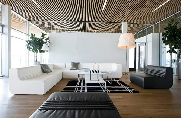 standleuchten wohnzimmer sofa holzboden moderne architektur