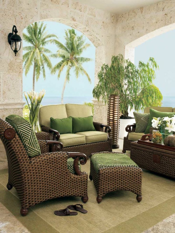 stilvolle rattanmöbel wohnzimmer strand isnpiriert sofa tisch 
